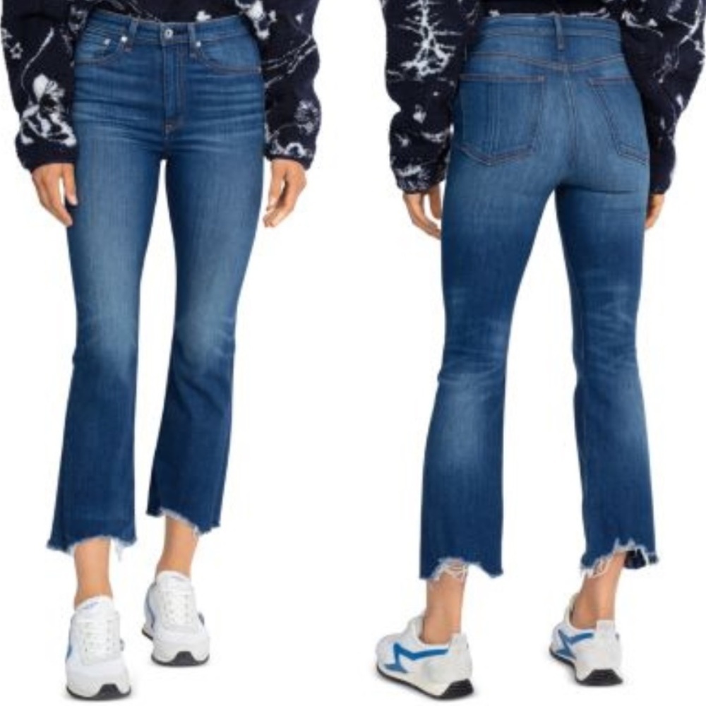 Rag & Bone Nina High Rise Ankle Flare Crossfield Jeans Distressed Hem - Picture 9 of 11